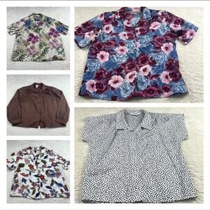 Vintage 70s 80s Bundle lot of 5 boxy blouses, size 12 or L